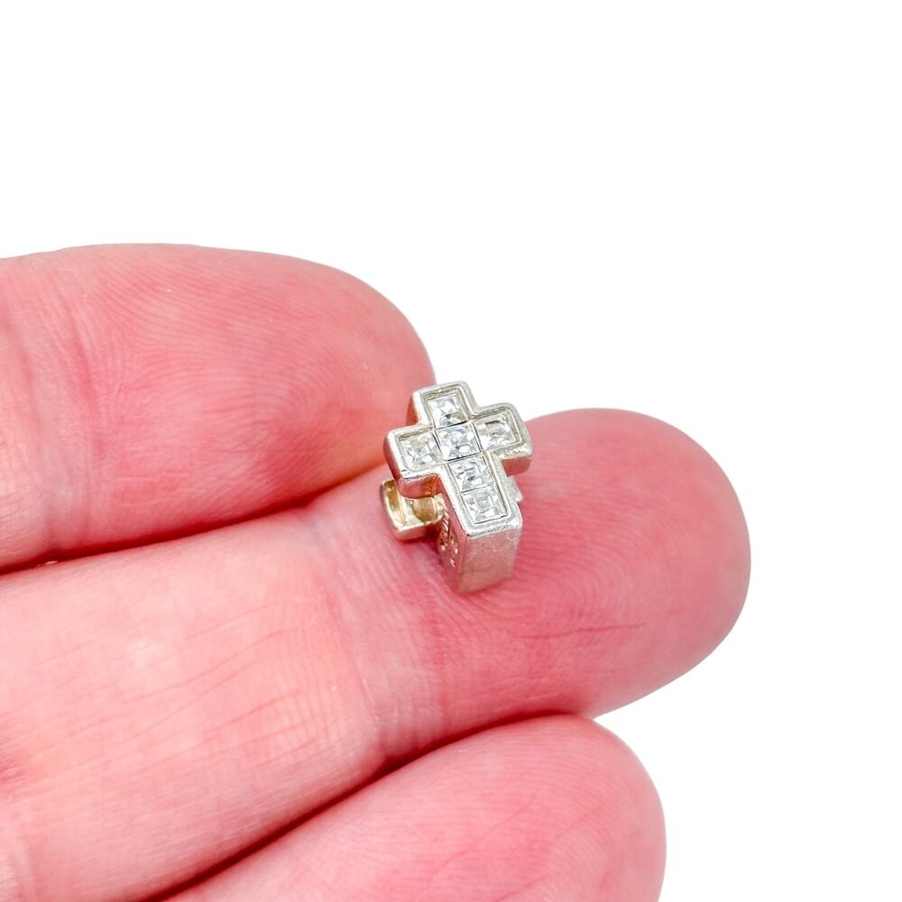 Vintage Sterling Silver 925 Cubic Zirconia Cross Charm Bead